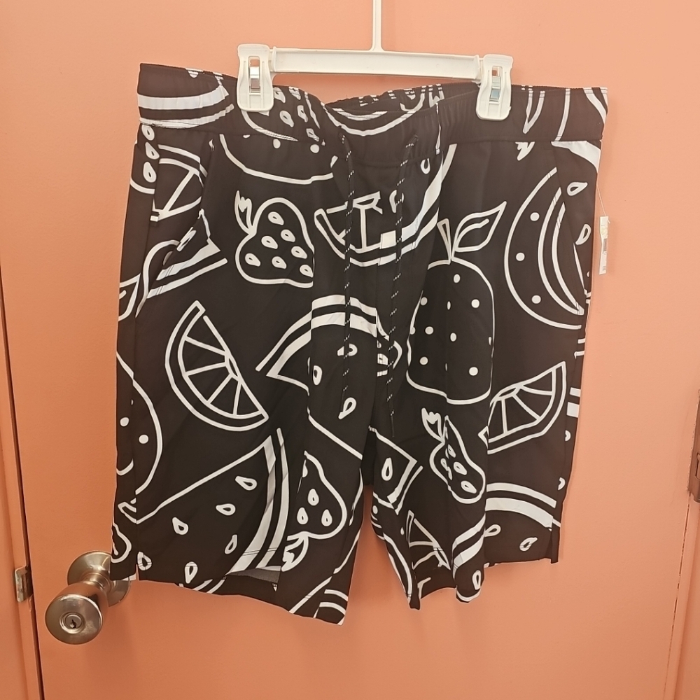 NWT Edgar + Ash Mens Size Large Swim Trunks Hybrid Board Shorts Bold Fruit Print